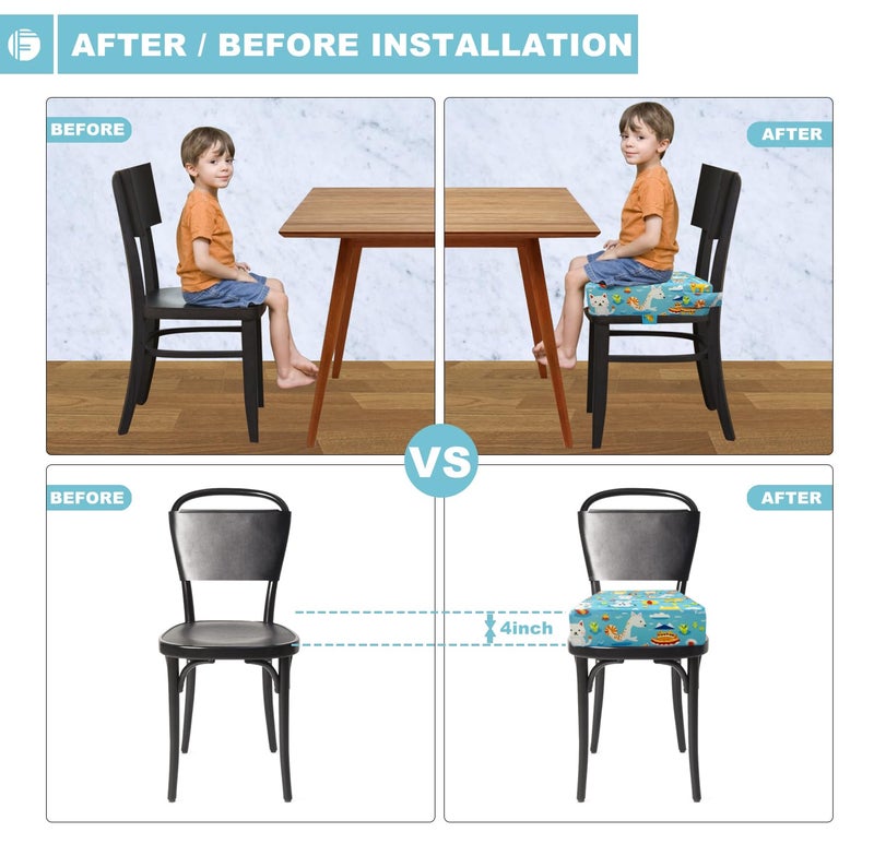 Funcority Toddler Booster Seat for Dining Table, Portable Booster Seat for Kitchen Chair, 4 Inch High-Density Foam Cushion with Adjustable Safety Straps and Non-Slip Bottom, Perfect for Kids Travel and Daily - Image 5